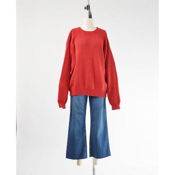 Vintage 90s Gap Red Cotton Knit Pullover Sweater Unisex size L XL - Picture 2 of 7